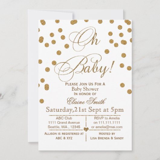 Glitter White en Gold baby shower nodigt u uit Kaart (Voorkant)
