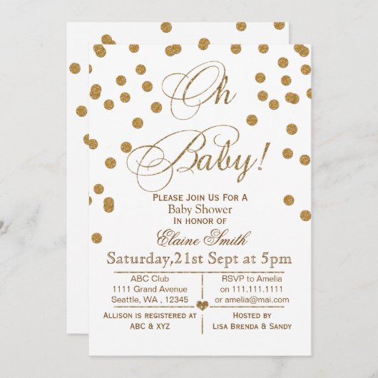 Glitter White en Gold baby shower nodigt u uit Kaart (Voorkant / Achterkant)