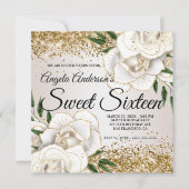 Glitter White Floral Glam Sweet Sixteen Kaart (Voorkant)