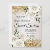 Glitter White Floral Glam Sweet Sixteen Kaart (Voorkant)