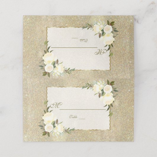 Glitter White Floral Wedal Table Number Plaatskaartje (Buitenkant ongevouwen)