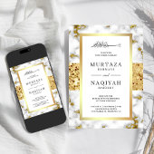 Glitter White Grey Marble Muslim Wedding Kaart