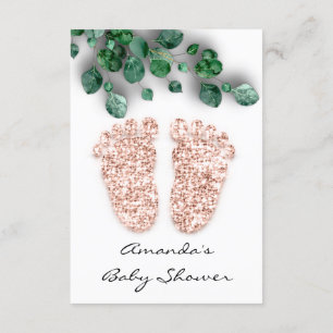 Glitter White Rose Green Baby shower Feet Kaart