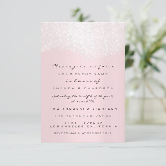 Glitter White roze Vrijgezellenfeest Sweet 16th Kaart (Staand voorkant)