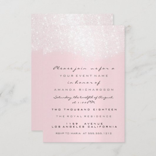 Glitter White roze Vrijgezellenfeest Sweet 16th Kaart (Voorkant / Achterkant)