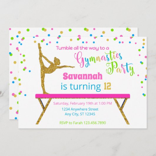 Glitter White Sparkle Gymnastics Birthday Kaart (Voorkant / Achterkant)