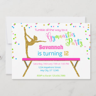 Glitter White Sparkle Gymnastics Birthday Kaart