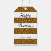 Glitter & White Stripes Chic Party Gift Label Cadeaulabel (Voorkant)