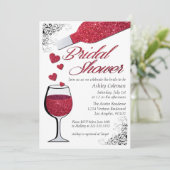 Glitter Wijn Bruids Douche Uitnodiging (Staand voorkant)