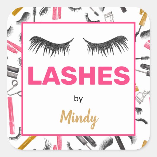Glitter wimpers make-up artiest Waterverf Vierkante Sticker (Voorkant)