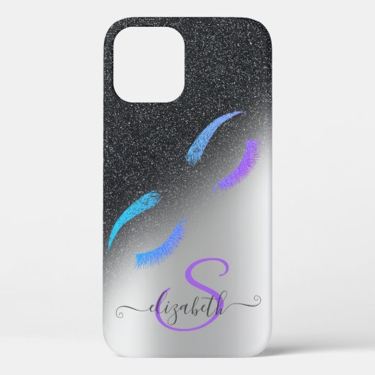 Glitter Wimpers Zwart Glitter Ombre Zilver Case-Mate iPhone Case (Achterkant)