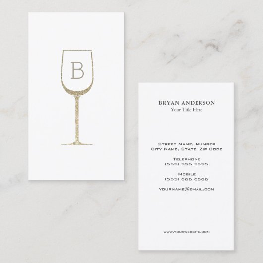 Glitter Wine Bartender Sommelier Monogram Visitekaartje (Voorkant / Achterkant)