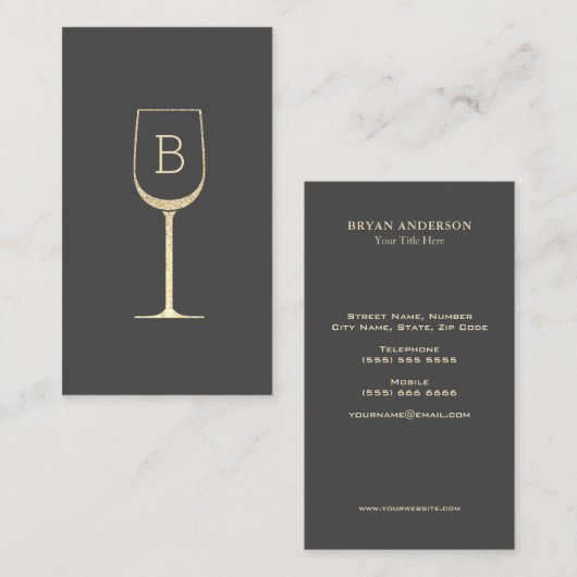 Glitter Wine Bartender Sommelier Monogram Visitekaartje (Voorkant / Achterkant)