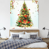 Glitter Winter Deer Forest Roos Floral Waterverf Canvas Afdruk (Insitu (Slaapkamer))
