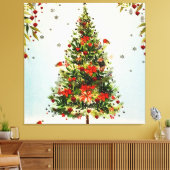 Glitter Winter Deer Forest Roos Floral Waterverf Canvas Afdruk (Insitu (Woonkamer))
