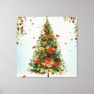 Glitter Winter Deer Forest Roos Floral Waterverf Canvas Afdruk