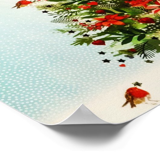 Glitter Winter Deer Forest Roos Floral Waterverf Poster (Hoek)