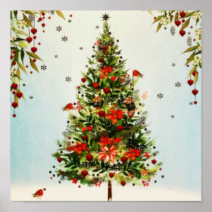 Glitter Winter Deer Forest Roos Floral Waterverf Poster