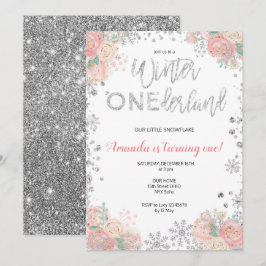 Glitter Winter ONEderland Sneeuw Verjaardag Uitnod Kaart
