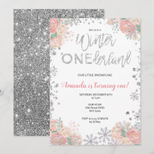 Glitter Winter ONEderland Sneeuw Verjaardag Uitnod Kaart