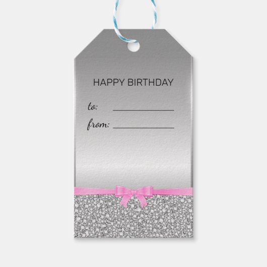 Glitter wit en grijs verjaardag cadeaulabel (Voorkant)