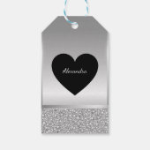 Glitter wit en grijs verjaardag cadeaulabel (Achterkant)