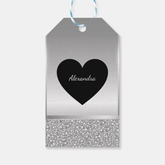 Glitter wit en grijs verjaardag cadeaulabel (Achterkant)