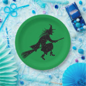 Glitter Witch Silhouette Halloween Papieren Bordje (Feest)