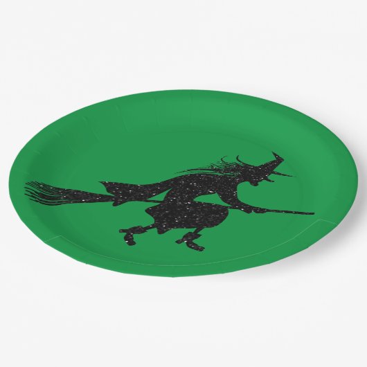 Glitter Witch Silhouette Halloween Papieren Bordje (Gekanteld)