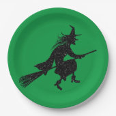 Glitter Witch Silhouette Halloween Papieren Bordje (Voorkant)
