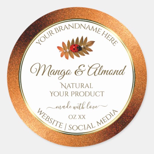 Glitter-witetiketten van koper met ladybug ronde sticker (Voorkant)