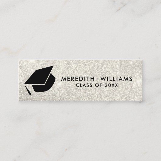 Glitter witte afstudeerhoed afstudeer insert mini visitekaartje (Voorkant)