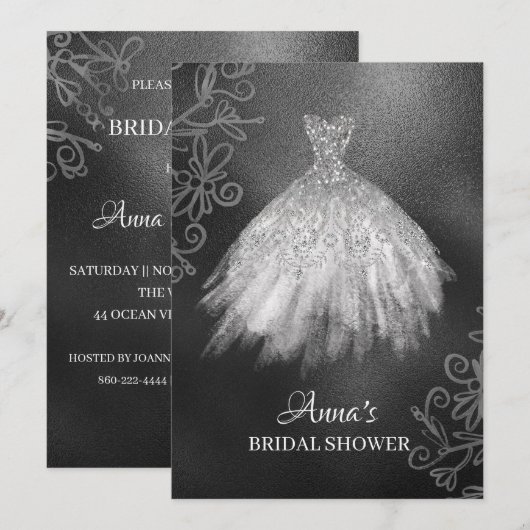 *~* Glitter Witte Bruidsjurk Bruidsjurk Douche Kaart (Voorkant / Achterkant)