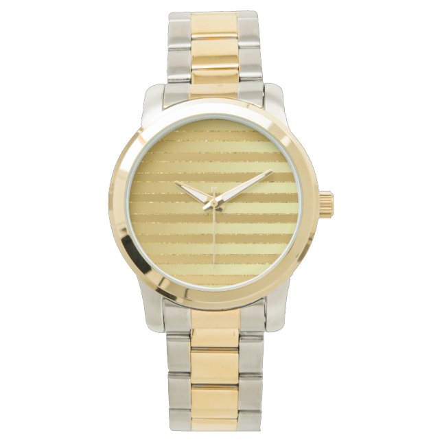 Glitter Women's Watch Monogram Chic Striped Gold Horloge (Voorkant)