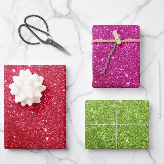 Glitter Wrapping Paper Red Pink Green Gift Wrap (Voorkant)