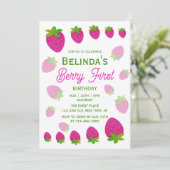Glitter Y2K aardbeienbes Eerste 1e verjaardag Kaart (Staand voorkant)