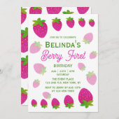Glitter Y2K aardbeienbes Eerste 1e verjaardag Kaart (Voorkant / Achterkant)