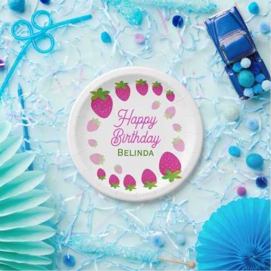 Glitter Y2K aardbeienbes Verjaardag Papieren Bordje (Feest)