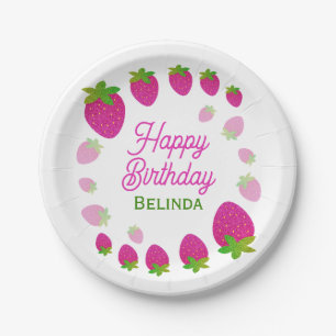 Glitter Y2K aardbeienbes Verjaardag Papieren Bordje
