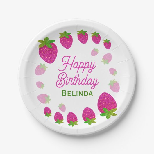 Glitter Y2K aardbeienbes Verjaardag Papieren Bordje (Voorkant)
