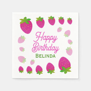 Glitter Y2K aardbeienbes Verjaardag Servet