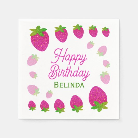 Glitter Y2K aardbeienbes Verjaardag Servet (Voorkant)