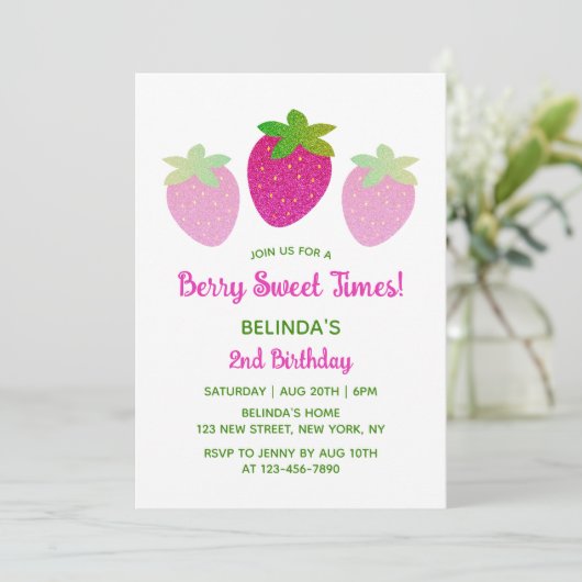 Glitter Y2K roze aardbei 2e verjaardag Kaart (Staand voorkant)