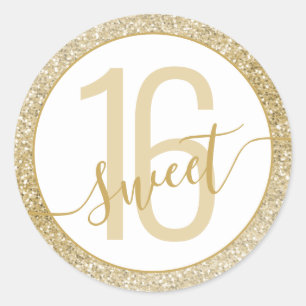 Glitter Yellow Birthday Favor Sweet 16 Ronde Sticker