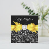 Glitter Yellow Bow Black Diamond Luxpartij Kaart (Staand voorkant)