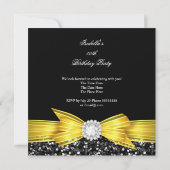 Glitter Yellow Bow Black Diamond Luxpartij Kaart (Achterkant)