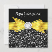 Glitter Yellow Bow Black Diamond Luxpartij Kaart (Voorkant)
