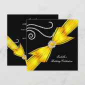 Glitter Yellow Diamond Bow Black Birthday Party Kaart (Voorkant / Achterkant)