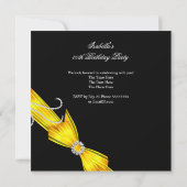 Glitter Yellow Diamond Bow Black Birthday Party Kaart (Achterkant)