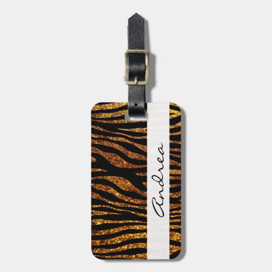 Glitter Zebra, Zebra Print, Your Name Bagagelabel (Voorkant verticaal)